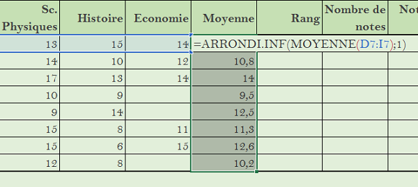 Formule pour arrondir en dessous les résultats du calcul Excel