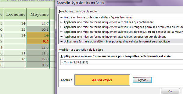 Mise en forme dynamique de cellules grâce aux formules du format conditionnel
