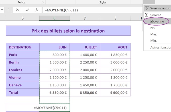 Calculer automatiquement la moyenne dans les tableaux Excel