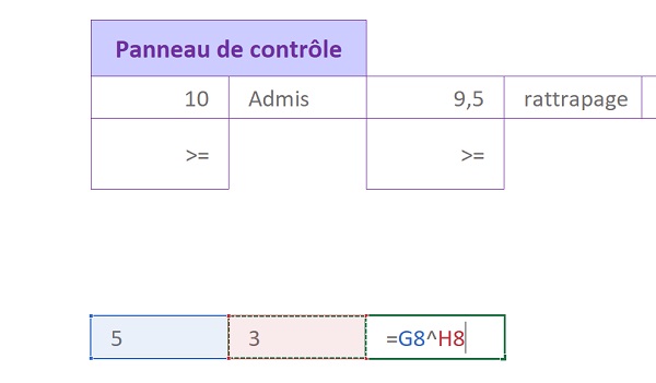 Calculer la puissance du nombre avec opérateur accent circonflexe Excel