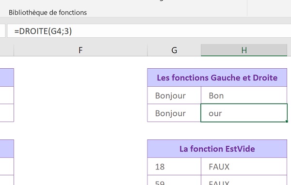 Prélever et extraire partie de texte avec fonctions de calcul Excel Gauche et Droite