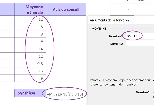 Formule de calcul avec assistant Excel pour aider à renseigner les paramètres