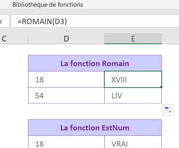 Fonction Excel pour traduire les nombres arabes en chiffres romains par calcul