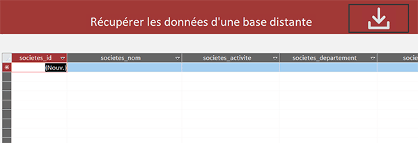 Formulaire Access pour télécharger et importer des données Internet