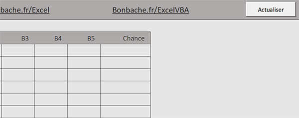 Feuille Excel avec une grille pour accueillir les tirages du loto