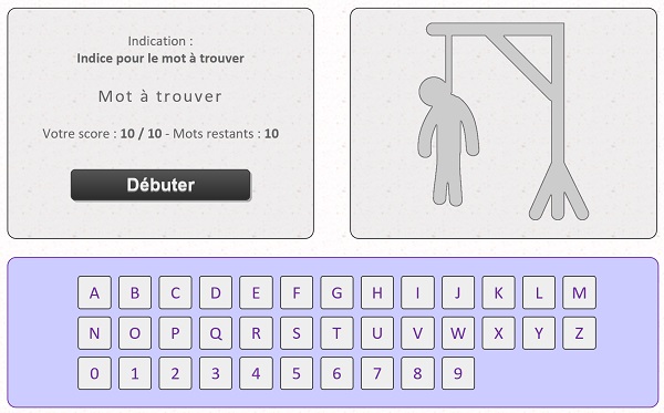 Structure Html de la page Web pour le jeu du pendu contrôlé en Javascript