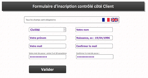 Formulaire Web inscription pour traduction multi-langue en Php