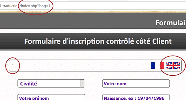 Récupérer le paramètre de langue pour la traduction, transmis dans Url par le code Php