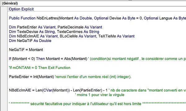 Code de fonction VBA Excel pour traduire les nombres en textes