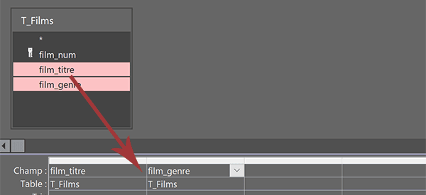 Ajouter les champs de table sur la grille de requête Access
