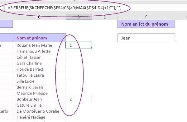 Recherche des cellules contenant occurrence de texte à trouver par fonction Cherche Excel