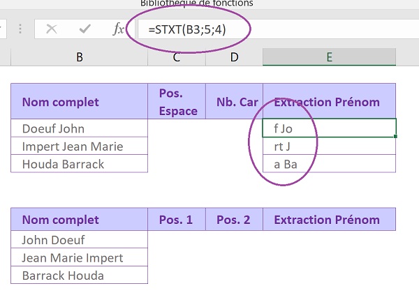 Découper chaîne de caractères de cellules Excel à partir du milieu avec fonction Stxt