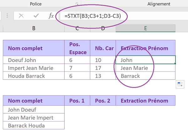 Calculs et fonctions Excel pour découper dynamiquement des chaînes de textes sur la partie utile