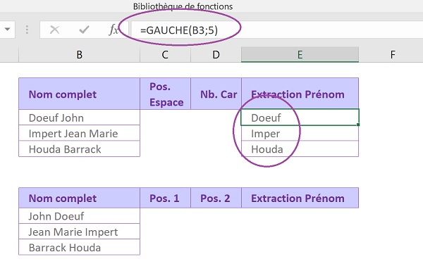Fonction Excel Gauche pour prélever caractères de texte depuis début sur une longueur définie