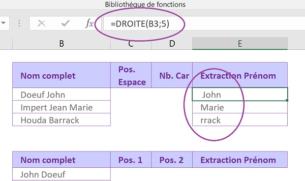 Découper texte de cellule Excel par la fin grâce à fonction Droite