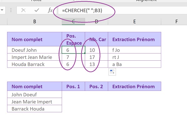 Trouver position caractère dans une cellule de texte Excel avec la fonction Cherche