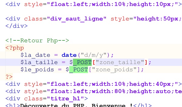 Instructions PHP Post pour récupérer les valeurs soumises vers le serveur par formulaire Html client