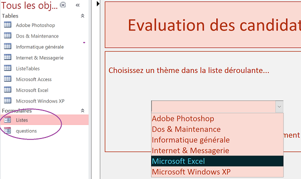 Choix dans liste déroulante pour transmission données formulaire en VBA Access