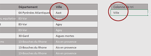 Changer automatiquement la colonne de tri du tableau en VBA Excel