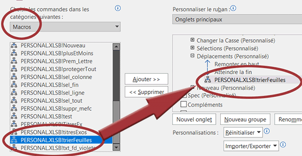 Ajouter la macro VBA pour trier les feuilles du classeur dans un ruban Excel