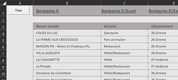 Base de données Excel de hauteur variable à trier par le code VBA