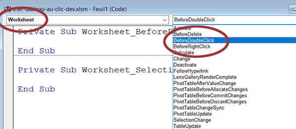 Déclencher un code VBA Excel au double clic sur une cellule de la feuille