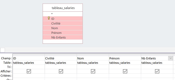 Sélectionner tous les champs de table Access pour construire une requête sélection