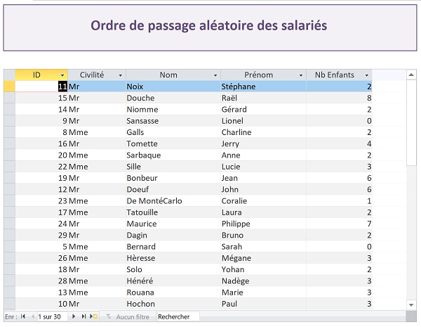 Réglages et organisation des données triées sur le sous-formulaire Access