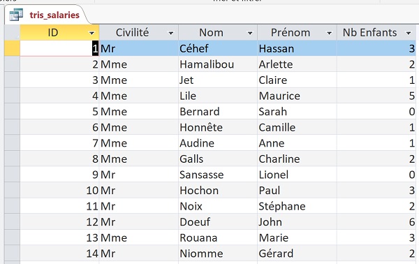 Mode feuille de données de requête sélection sur table Access