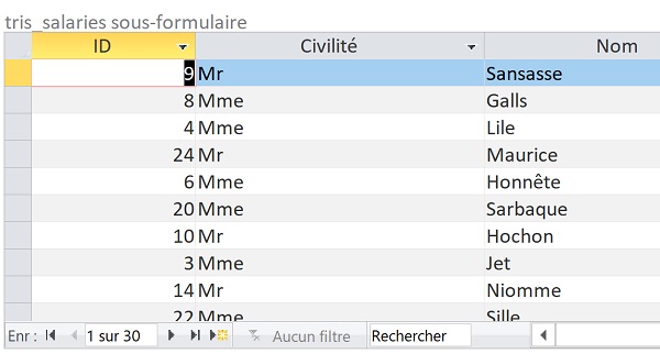 Données organisées aléatoirement dans sous-formulaire Access construit sur requête Sql Rnd