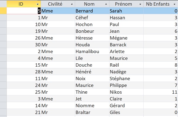 Organisation aléatoire des données grâce à requête Access Sql avec clause Order By et fonction Rnd