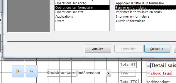 Création bouton pour fermer formulaire Access