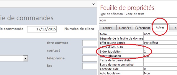 Ordre de tabulation des contrôles du formulaire Access