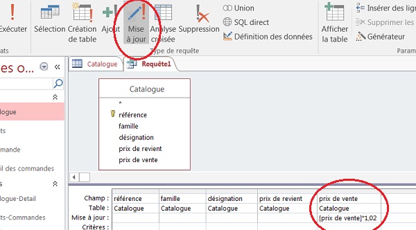 Requête action pour mettre à jour des prix