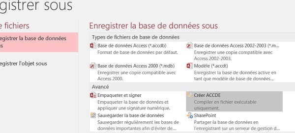 Format base de données accde pour empêcher conception