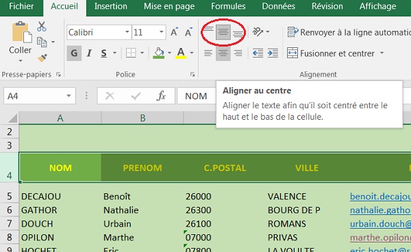 Alignement vertical texte dans cellule Excel
