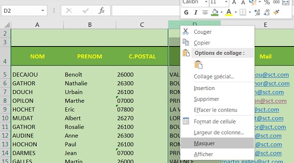 Masquer des cellules Excel sans les supprimer