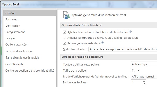 Paramétrage nombre de feuilles, ouverture classeur Excel