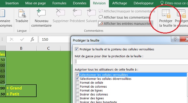 Protection cellules et calculs feuille Excel