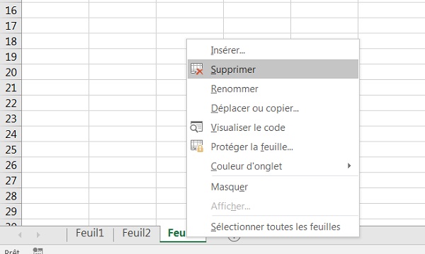 Supprimer rapidement une feuille dans un classeur Excel