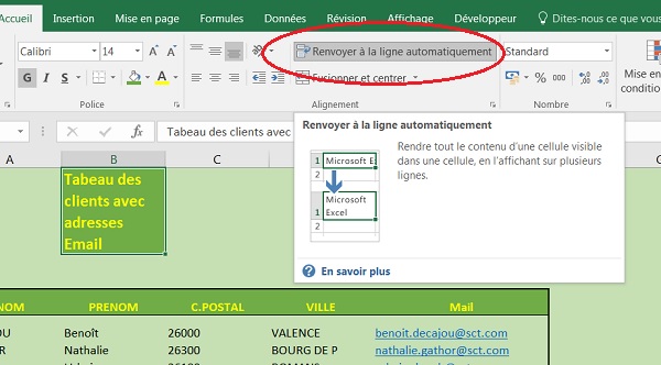 Ecrire un texte sur plusieurs lignes dans une cellule Excel