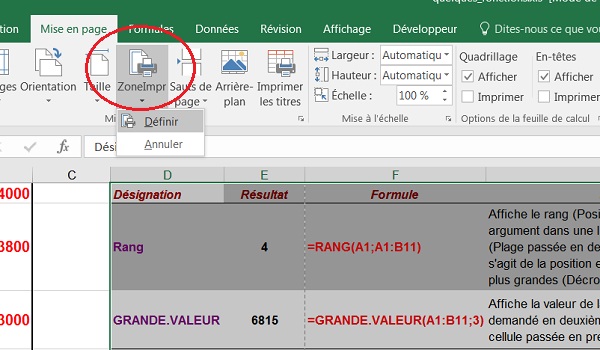 Imprimer seulement un tableau de la feuille Excel