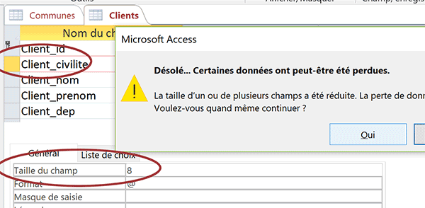 Ajuster taille de champ de table Access pour économiser les ressources