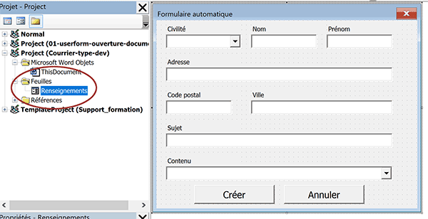 Formulaire de saisie VBA Word pour remplir automatiquement le document