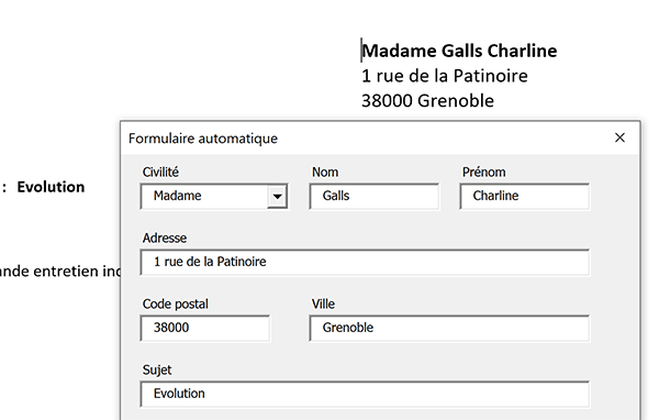 Formulaire VBA Word pour ajouter automatiquement des informations dans un courrier modèle