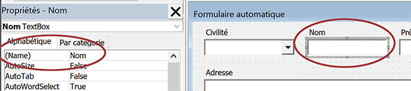 Noms des contrôles du formulaire Word pour les piloter en VBA