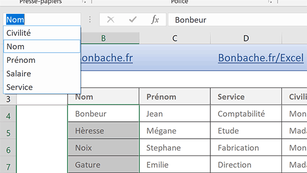 Plages nommées pour simplifier la construction de la syntaxe des formules matricielles Excel