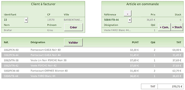 Interface VBA Excel de facturation client