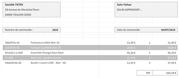 Modèle Excel pour construction et mise en page de la facture client par le code VBA