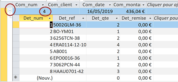 Commande archivée avec son détail dans table Access liée par actions de macro depuis formulaire